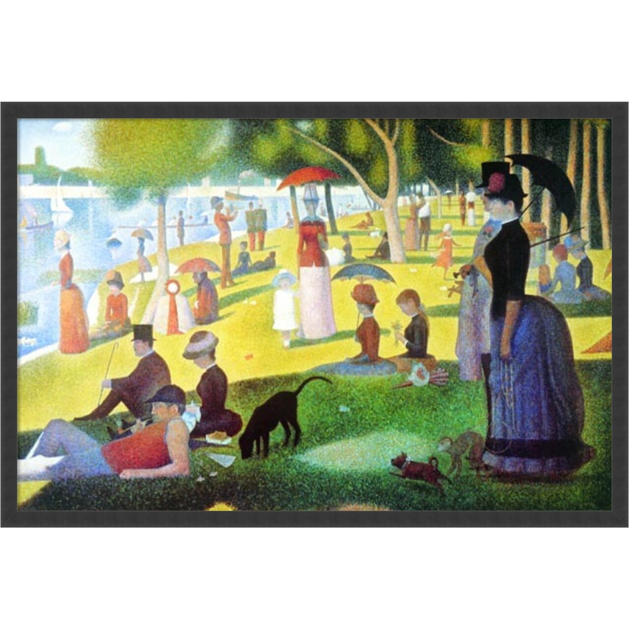 Amanti Art Sunday Afternoon on the Island of La Grande Jatte 1884 1886 by Georges Seurat Framed Wall Art Print (37 in. W x 25 in. H), Simply Satin Black Frame